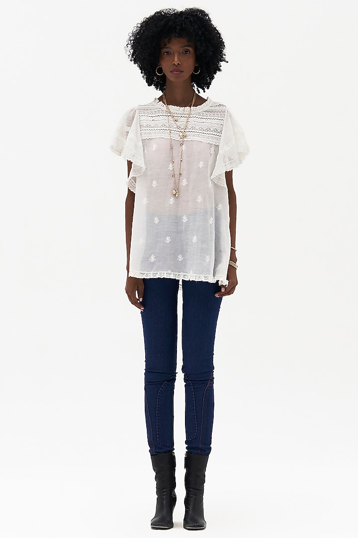 Off-White Mulmul Chikankari Embroidered Top by Payal Jain at Pernia's Pop Up Shop