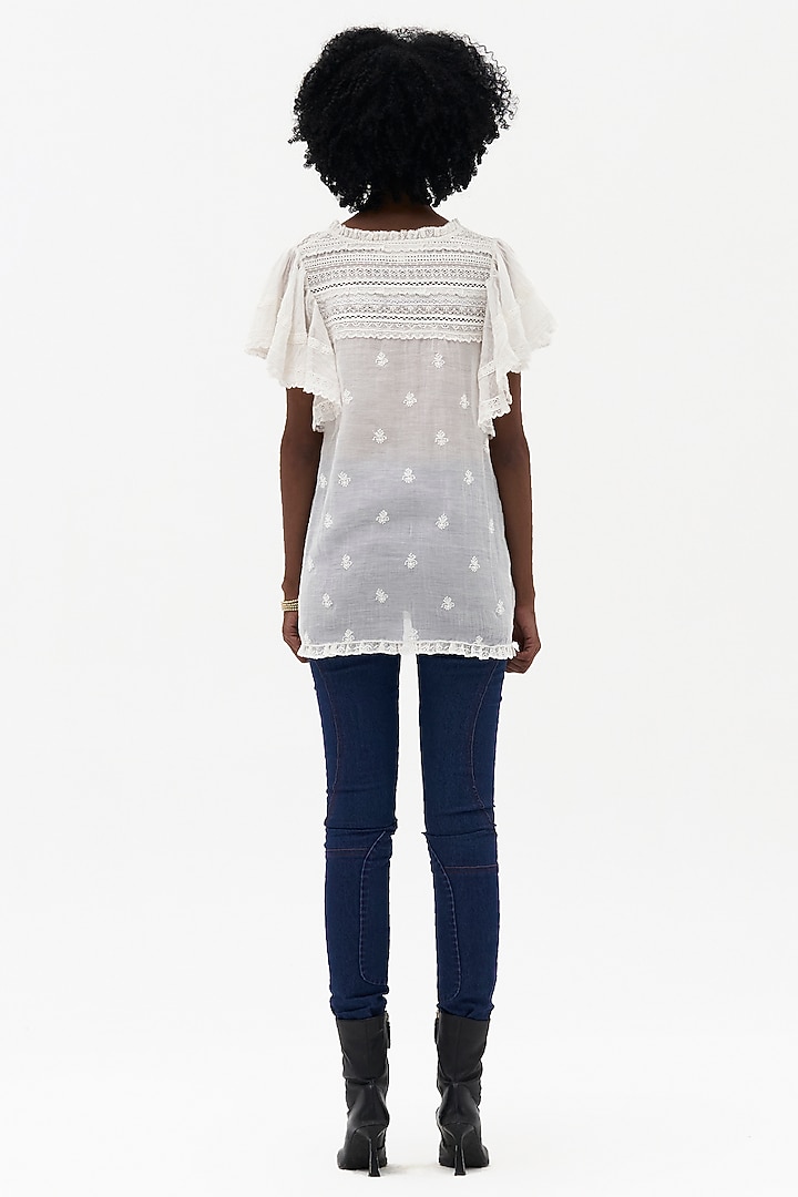 Off-White Mulmul Chikankari Embroidered Top by Payal Jain at Pernia's Pop Up Shop
