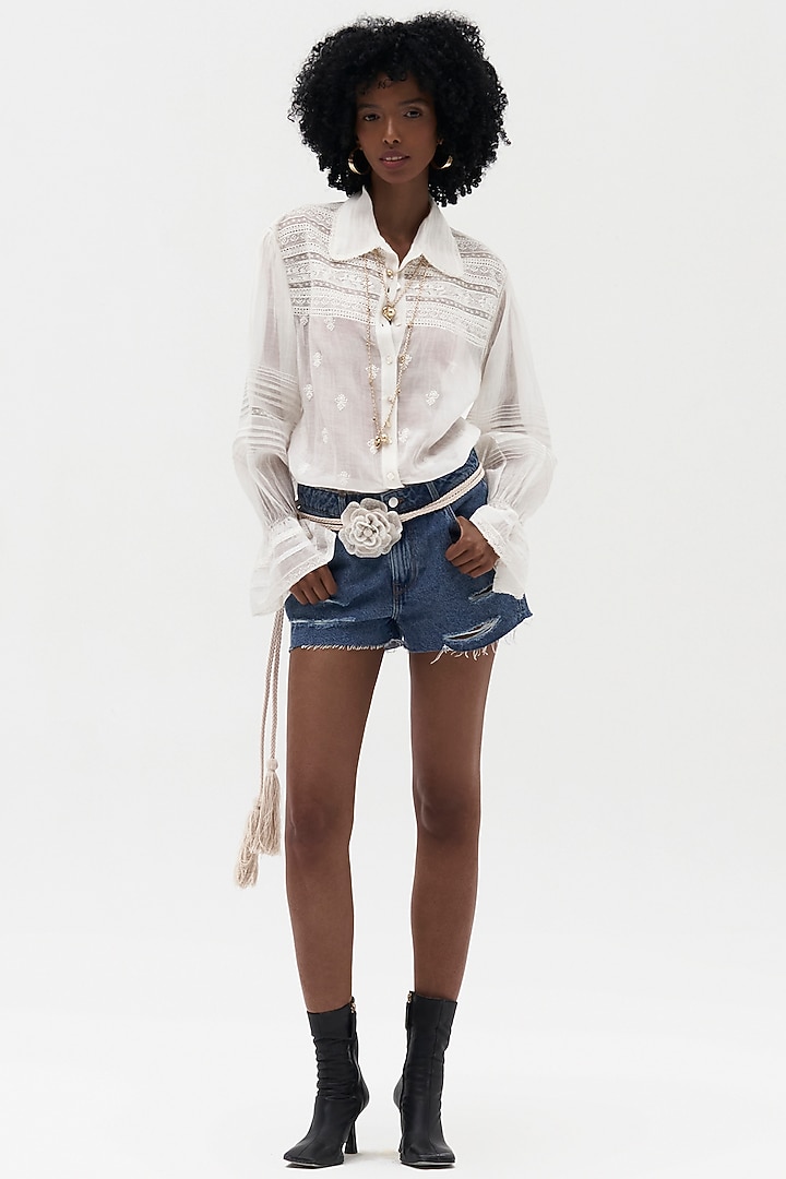 Off-White Mulmul Chikankari Embroidered Shirt by Payal Jain at Pernia's Pop Up Shop