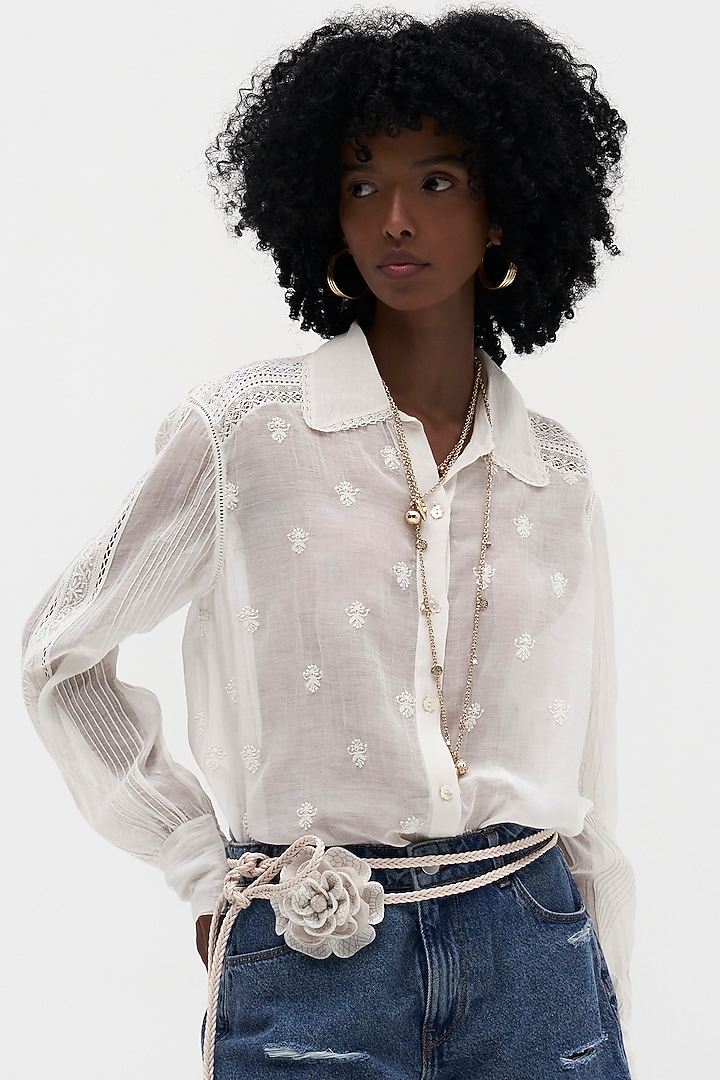 Off-White Mulmul Chikankari Embroidered Shirt by Payal Jain at Pernia's Pop Up Shop