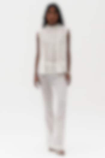Off-White Cotton Voile Embroidered Top by Payal Jain at Pernia's Pop Up Shop