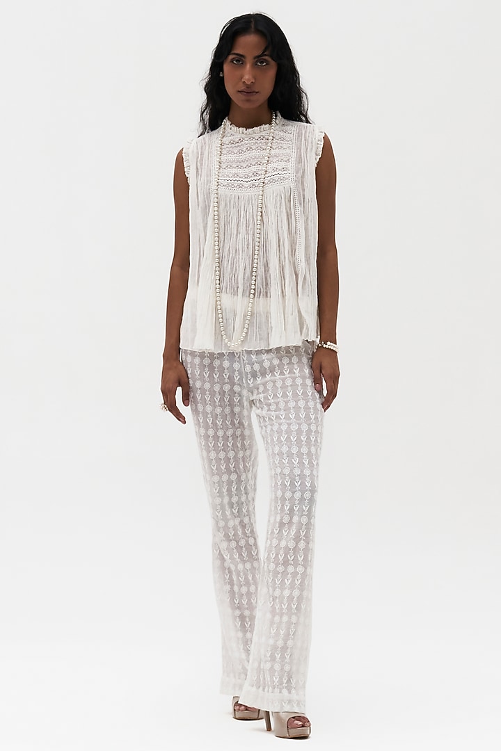Off-White Cotton Voile Embroidered Top by Payal Jain at Pernia's Pop Up Shop