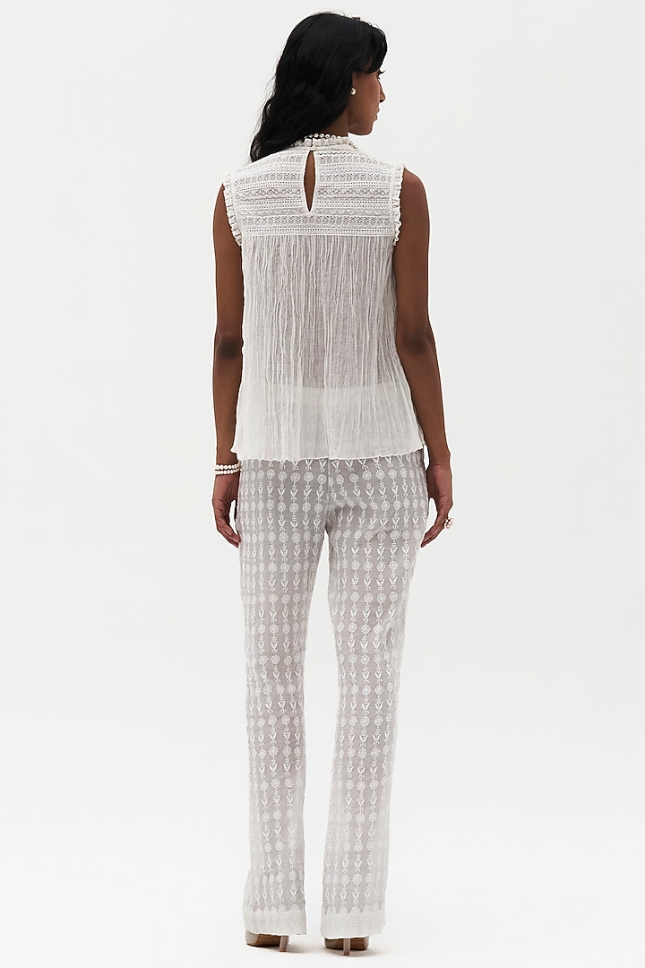 Off-White Cotton Voile Embroidered Top by Payal Jain at Pernia's Pop Up Shop