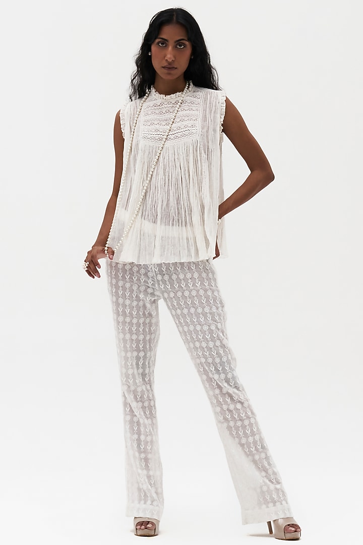 Off-White Cotton Voile Embroidered Top by Payal Jain at Pernia's Pop Up Shop