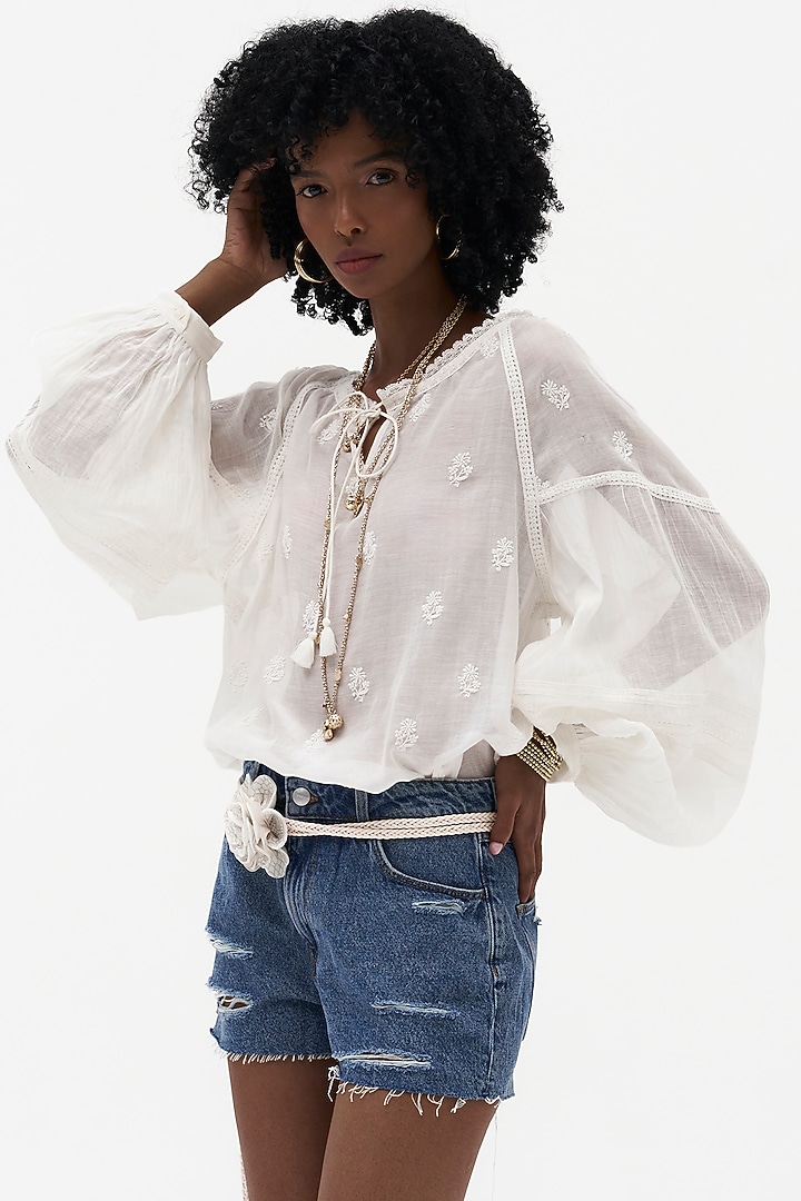 Off-White Mulmul Chikankari Embroidered Top by Payal Jain at Pernia's Pop Up Shop