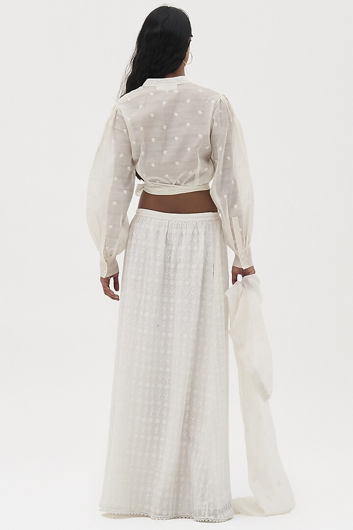Off-White Mulmul Chikankari Embroidered Wrap Top by Payal Jain at Pernia's Pop Up Shop