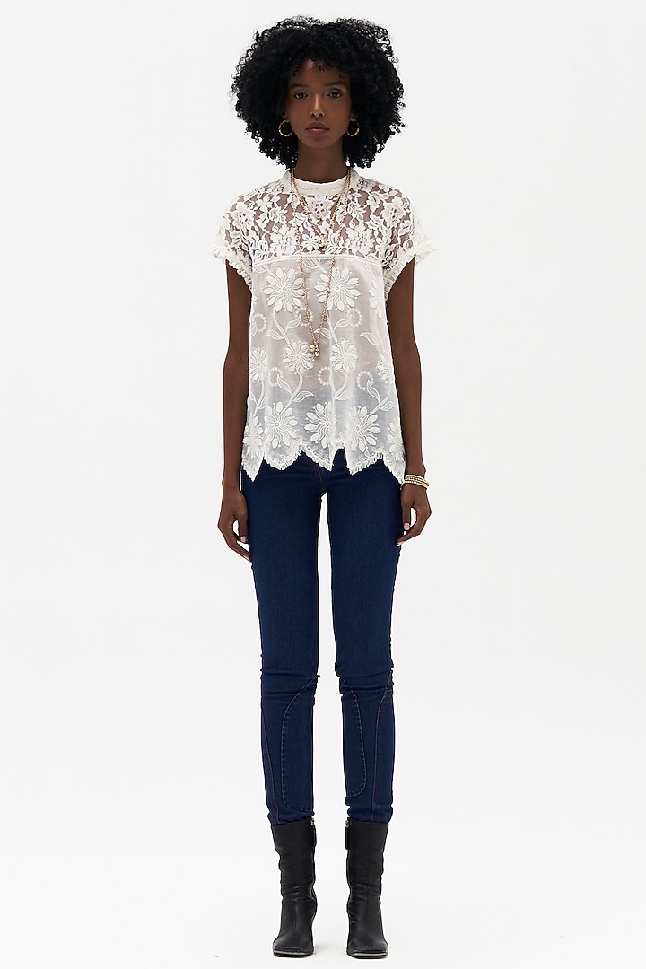 Off-White Sushi Voile Chikankari Embroidered Top by Payal Jain at Pernia's Pop Up Shop