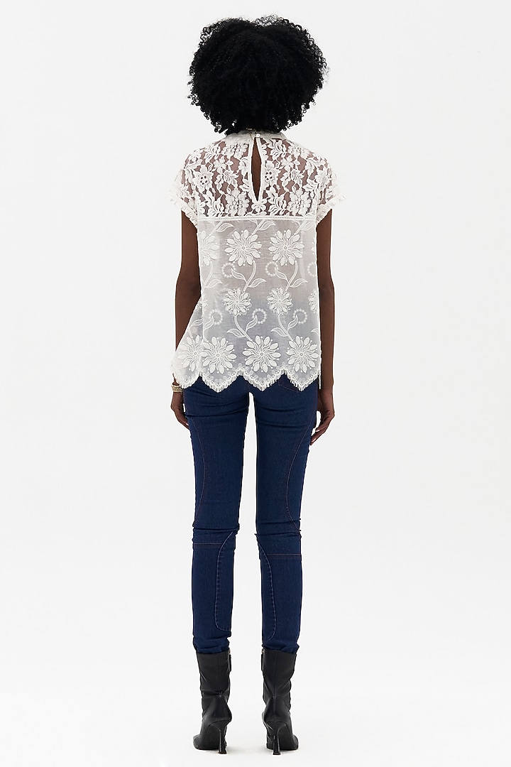 Off-White Sushi Voile Chikankari Embroidered Top by Payal Jain at Pernia's Pop Up Shop