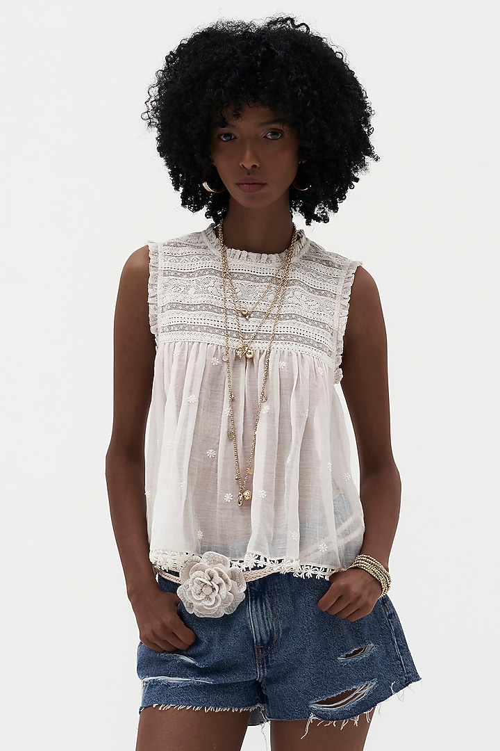 Off-White Mulmul Chikankari Embroidered Top by Payal Jain at Pernia's Pop Up Shop