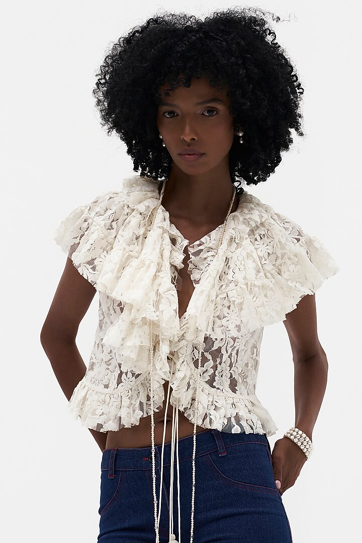 Off-White Lace Blouse by Payal Jain at Pernia's Pop Up Shop