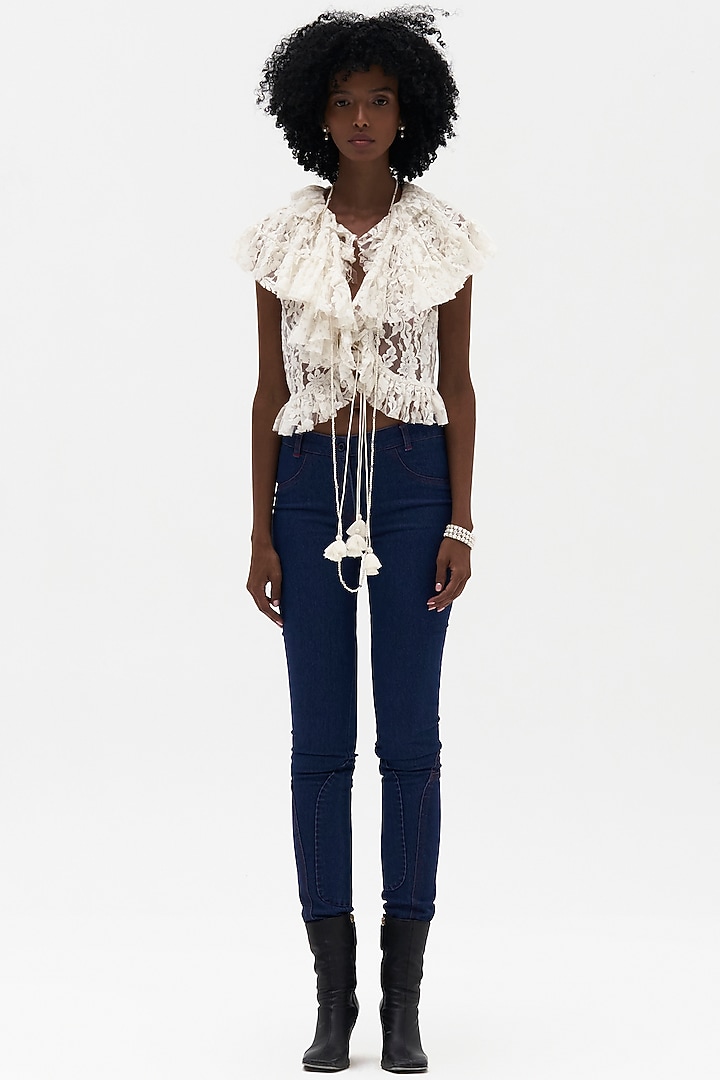 Off-White Lace Blouse by Payal Jain at Pernia's Pop Up Shop