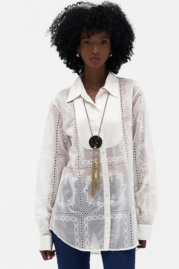 Off-White Sushi Voile Embroidered Shirt by Payal Jain at Pernia's Pop Up Shop