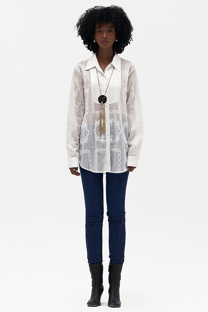 Off-White Sushi Voile Embroidered Shirt by Payal Jain at Pernia's Pop Up Shop