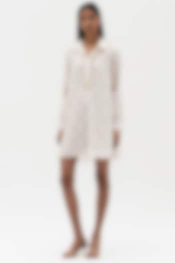 Off-White Chanderi Cotton Embroidered Vacation Shirt Dress by Payal Jain at Pernia's Pop Up Shop