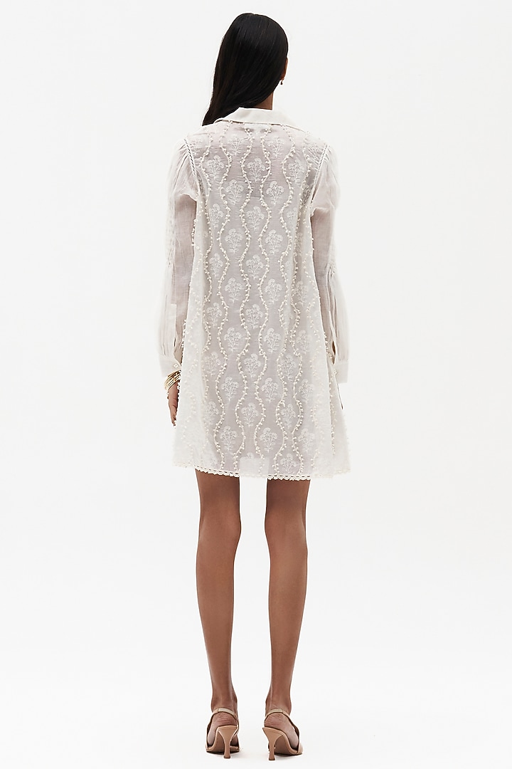 Off-White Chanderi Cotton Embroidered Vacation Shirt Dress by Payal Jain at Pernia's Pop Up Shop