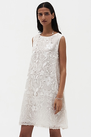 Off-White Organza Embroidered Dress by Payal Jain