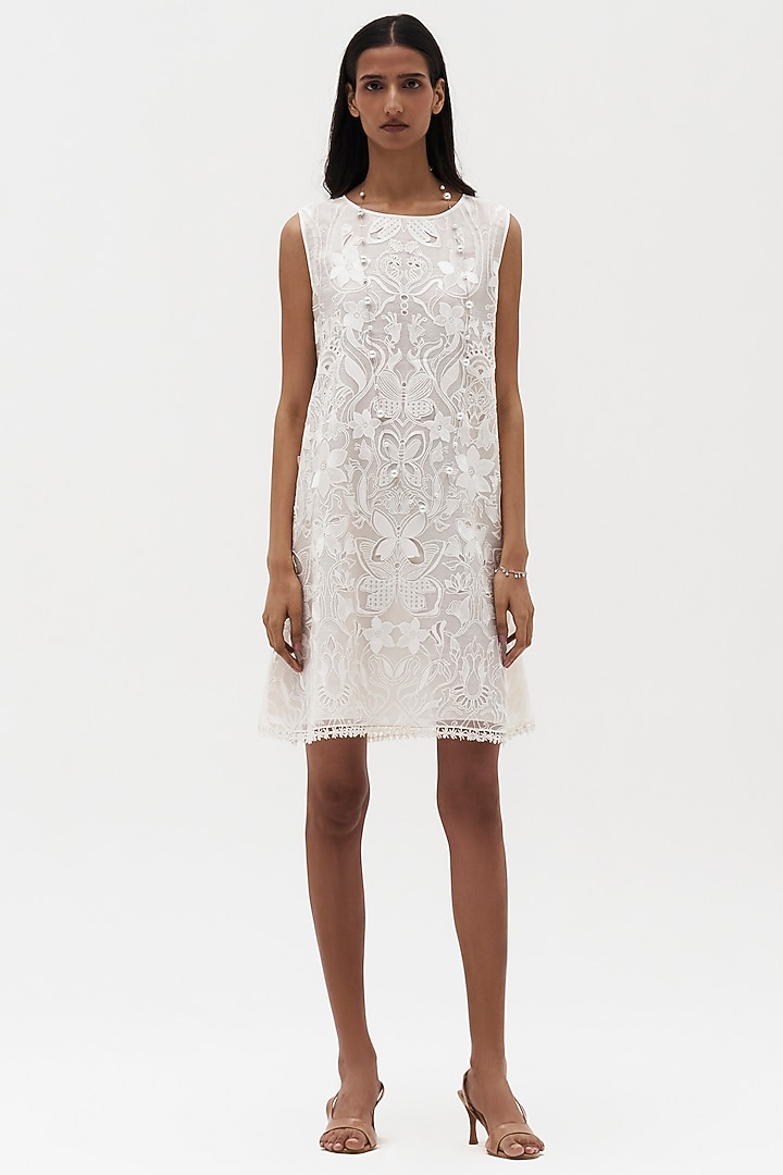 Off-White Organza Embroidered Cocktail Dress by Payal Jain at Pernia's Pop Up Shop