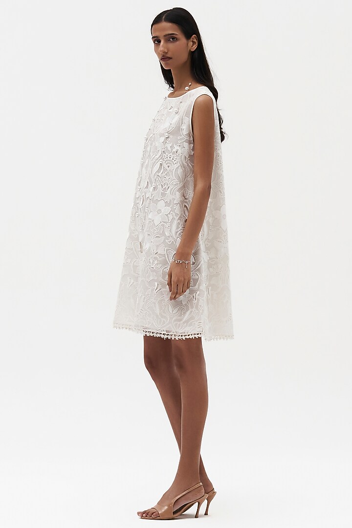 Off-White Organza Embroidered Cocktail Dress by Payal Jain at Pernia's Pop Up Shop