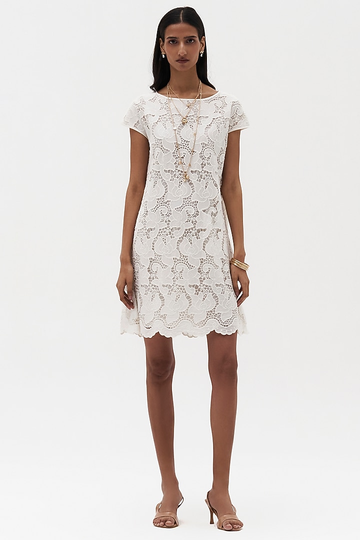 Off-White Cutwork Cotton Embroidered Vacation Dress by Payal Jain at Pernia's Pop Up Shop