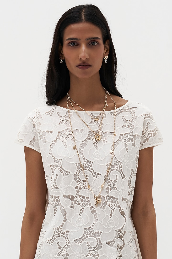 Off-White Cutwork Cotton Embroidered Vacation Dress by Payal Jain at Pernia's Pop Up Shop