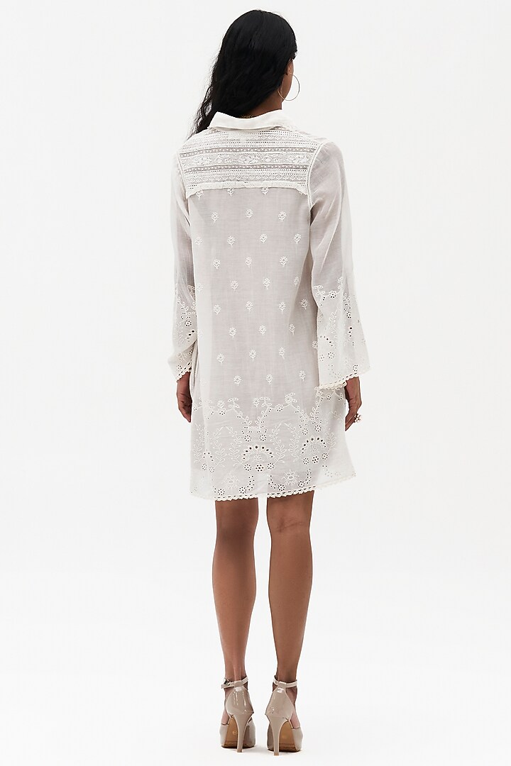 Off-White Mulmul Embroidered Cocktail Dress by Payal Jain at Pernia's Pop Up Shop