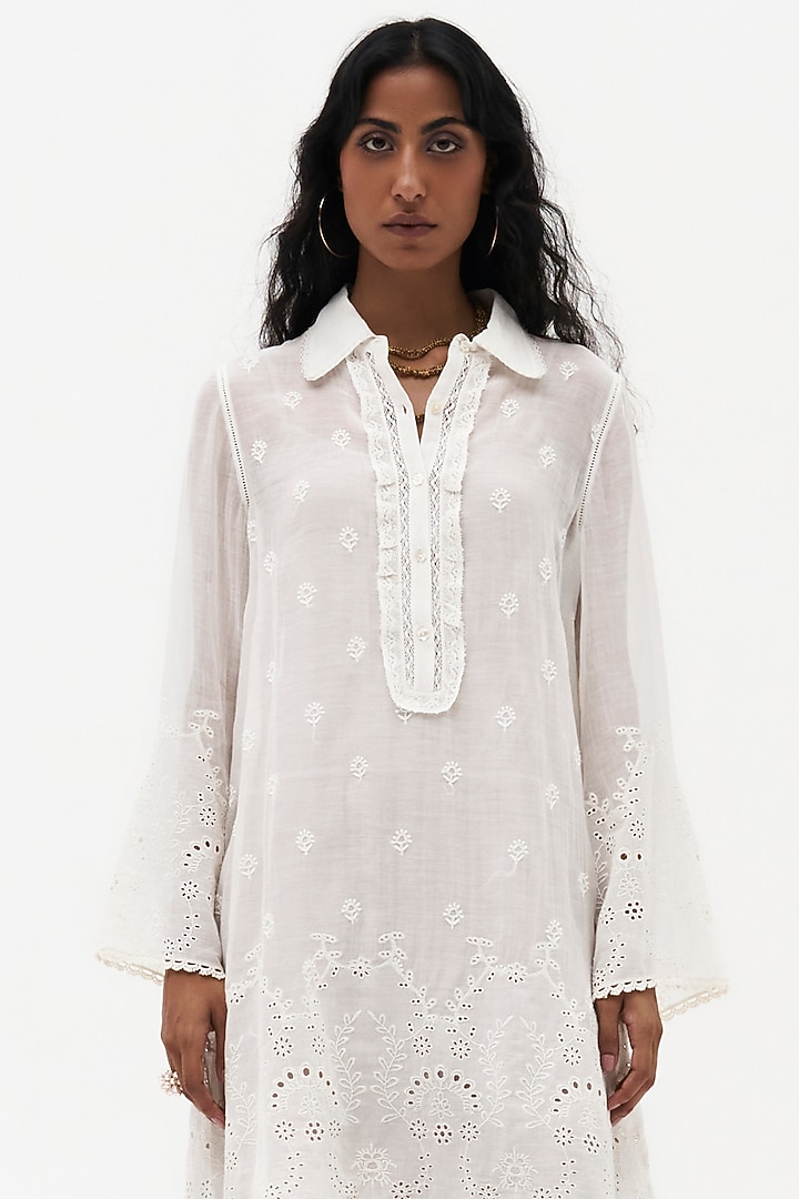 Off-White Mulmul Embroidered Cocktail Dress by Payal Jain at Pernia's Pop Up Shop