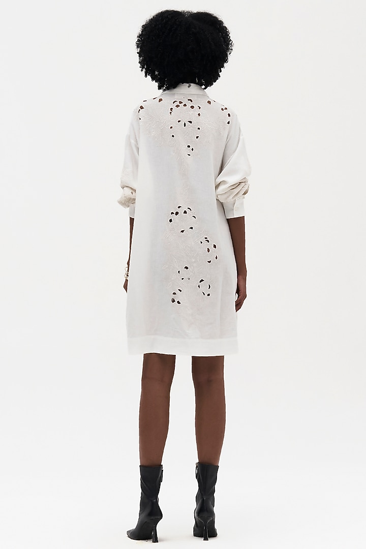 Off-White Cotton Linen Embroidered Vacation Dress by Payal Jain at Pernia's Pop Up Shop