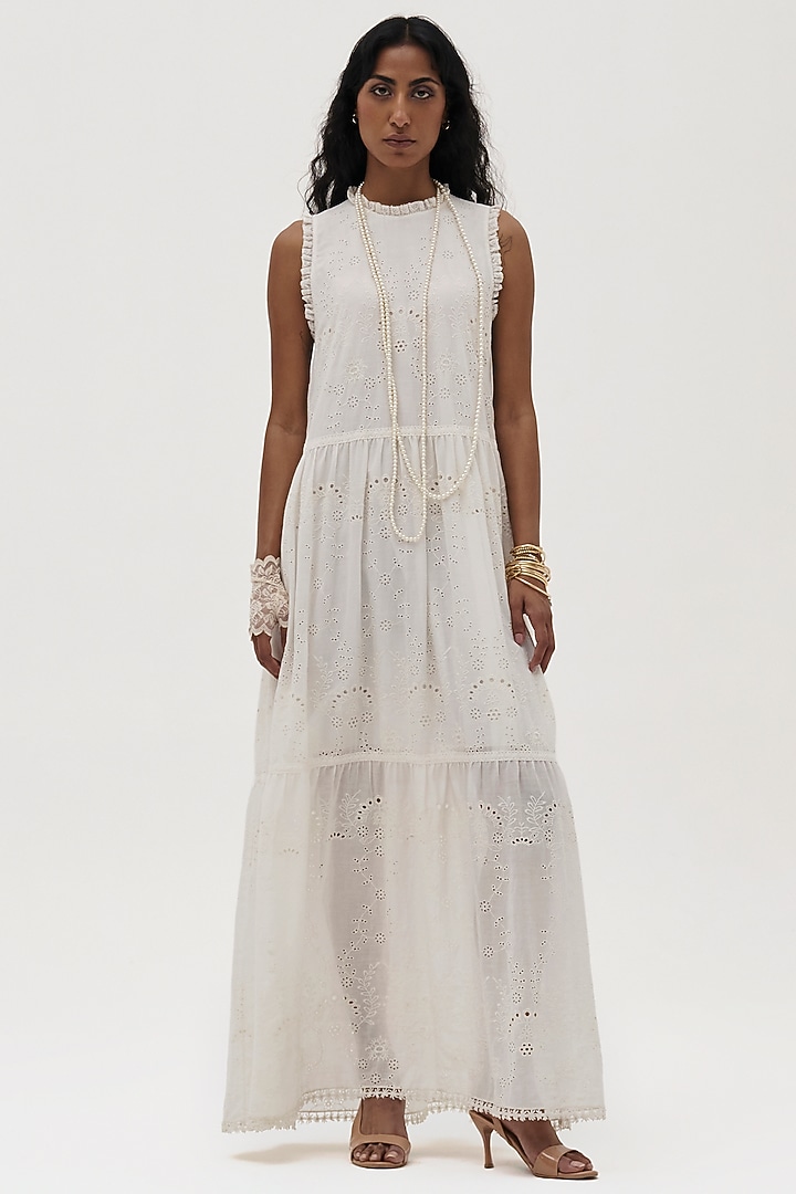 Off-White Cotton Embroidered Vacation Dress by Payal Jain at Pernia's Pop Up Shop