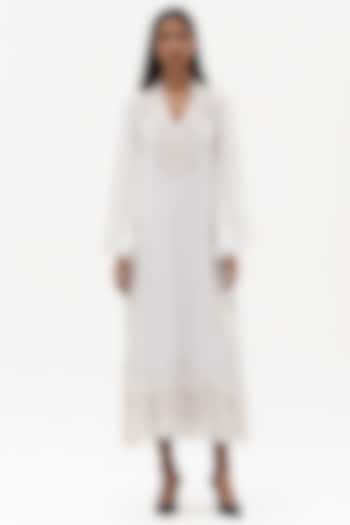 Off-White Cotton Linen Cutwork Embroidered Vacation Dress by Payal Jain at Pernia's Pop Up Shop
