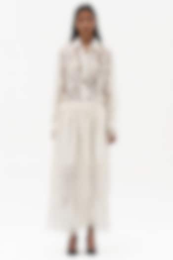 Off-White Chanderi Cotton Embroidered Maxi Skirt by Payal Jain at Pernia's Pop Up Shop