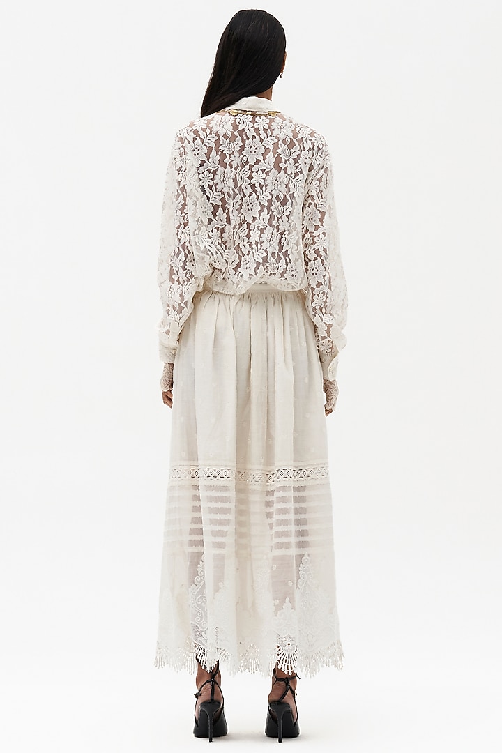 Off-White Chanderi Cotton Embroidered Maxi Skirt by Payal Jain at Pernia's Pop Up Shop