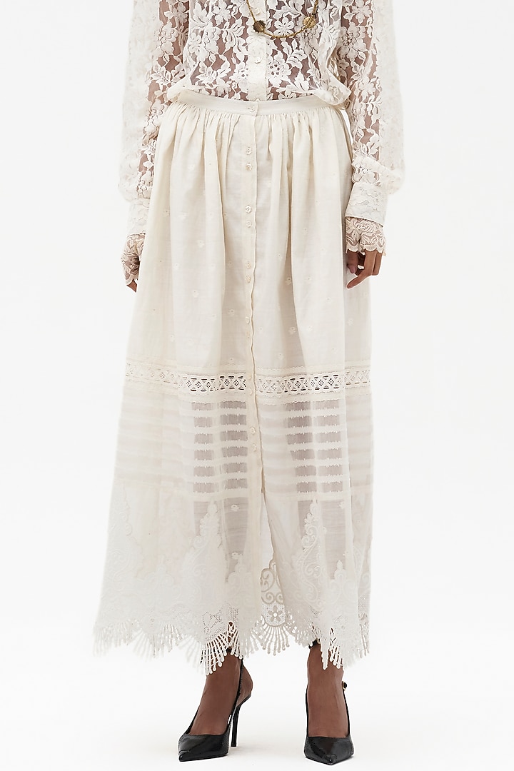 Off-White Chanderi Cotton Embroidered Maxi Skirt by Payal Jain at Pernia's Pop Up Shop