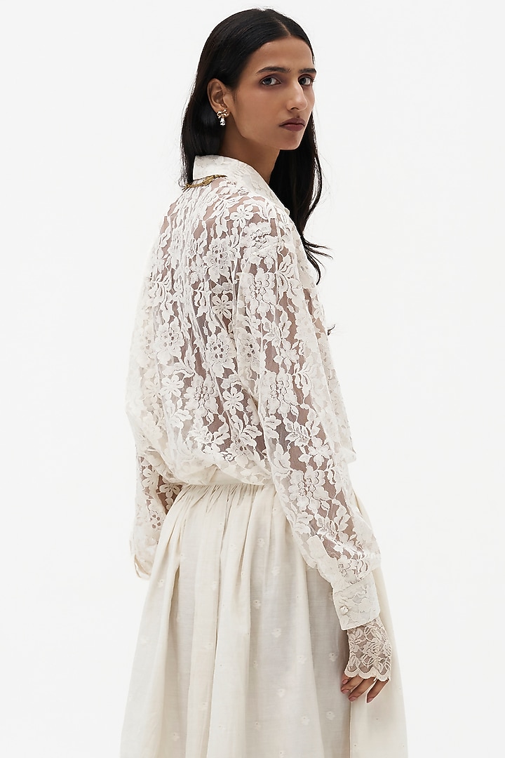 Off-White Chanderi Cotton Embroidered Maxi Skirt by Payal Jain at Pernia's Pop Up Shop