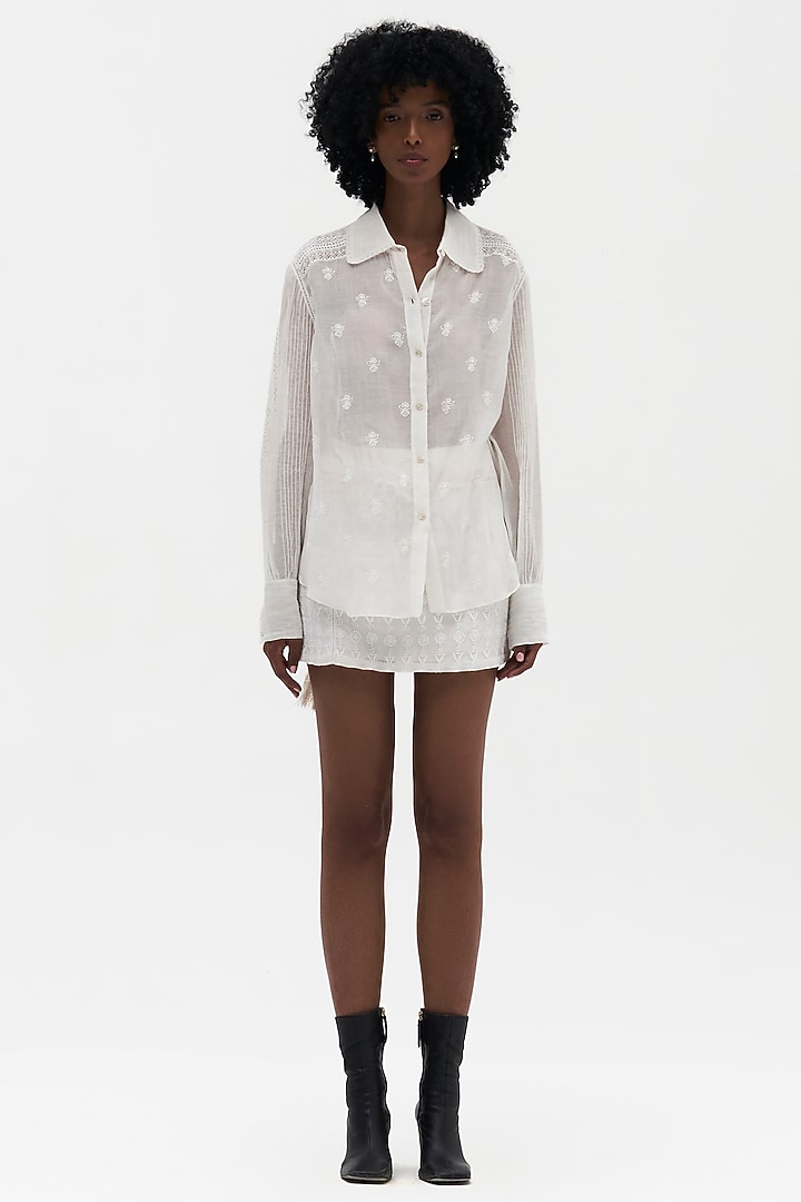 Off-White Cotton Chikankari Embroidered Mini Skirt by Payal Jain at Pernia's Pop Up Shop