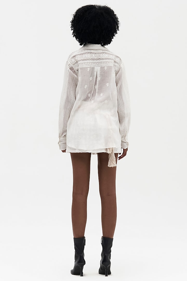 Off-White Cotton Chikankari Embroidered Mini Skirt by Payal Jain at Pernia's Pop Up Shop