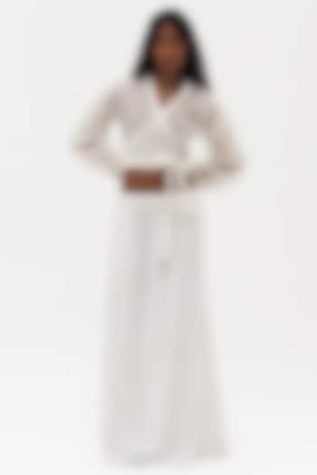 Off-White Cotton Mulmul Embroidered Skirt by Payal Jain at Pernia's Pop Up Shop