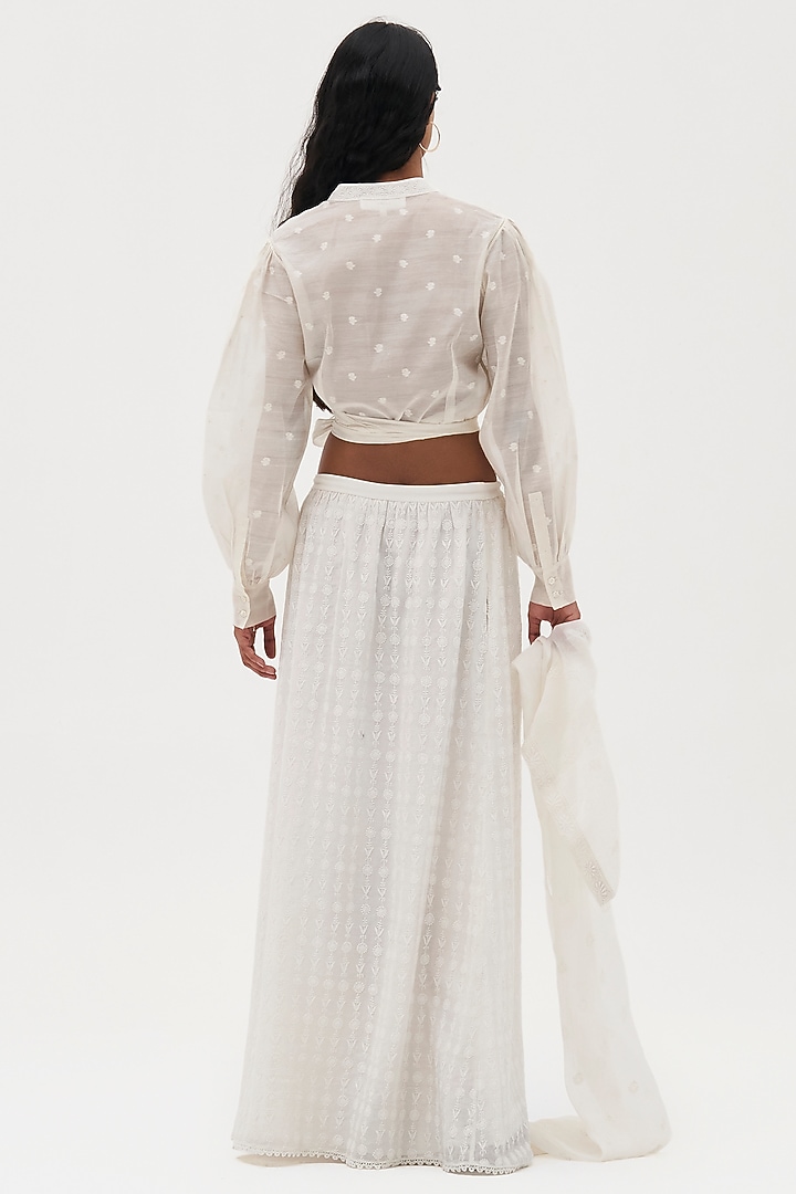 Off-White Cotton Mulmul Embroidered Skirt by Payal Jain at Pernia's Pop Up Shop