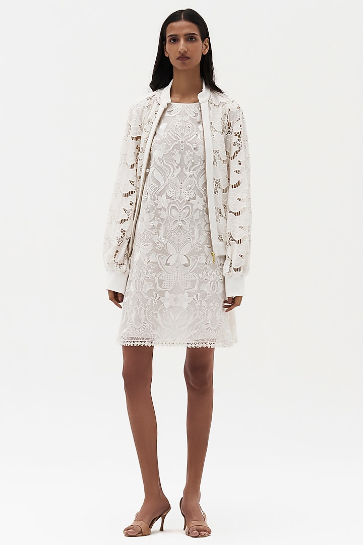Off-White Cotton Embroidered Jacket by Payal Jain at Pernia's Pop Up Shop