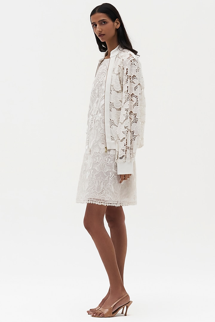 Off-White Cotton Embroidered Jacket by Payal Jain at Pernia's Pop Up Shop