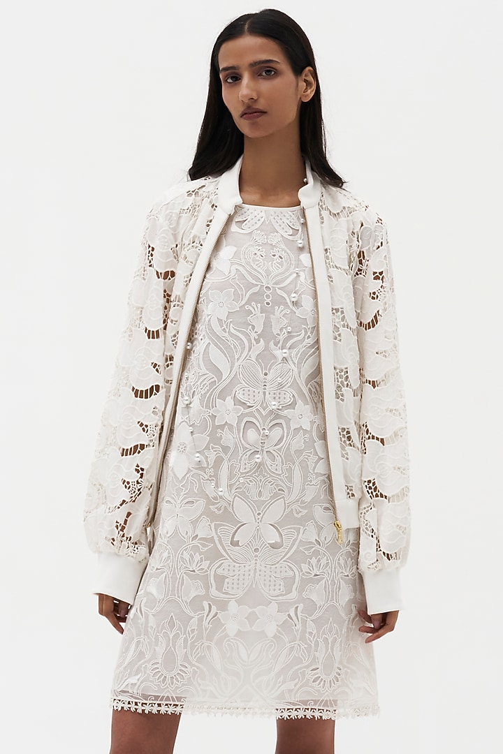 Off-White Cotton Embroidered Jacket by Payal Jain at Pernia's Pop Up Shop