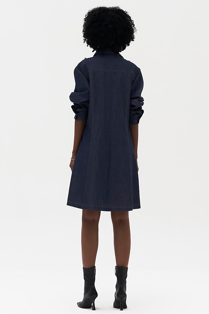 Indigo Denim Embroidered Vacation Shirt Dress by Payal Jain at Pernia's Pop Up Shop