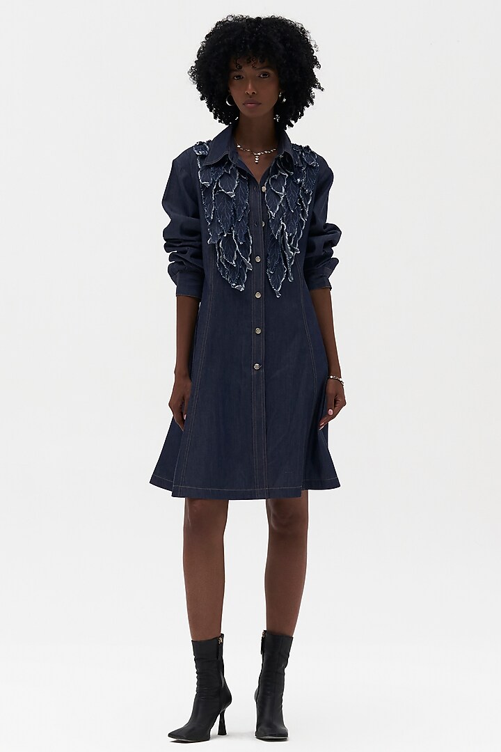 Indigo Denim Embroidered Vacation Shirt Dress by Payal Jain at Pernia's Pop Up Shop