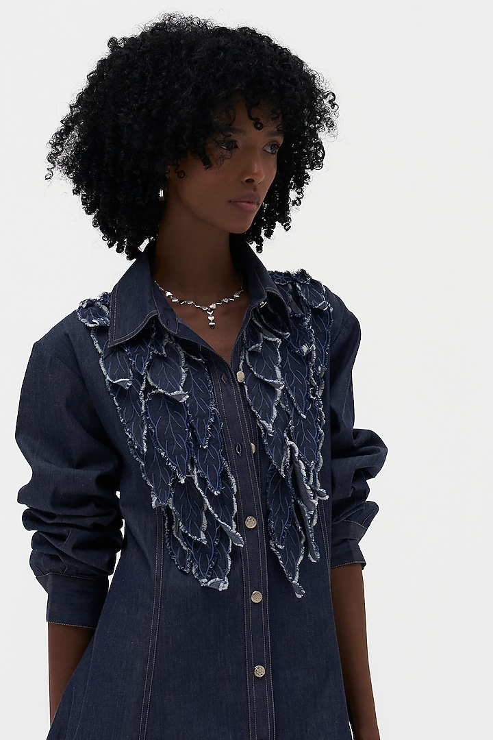 Indigo Denim Embroidered Vacation Shirt Dress by Payal Jain at Pernia's Pop Up Shop