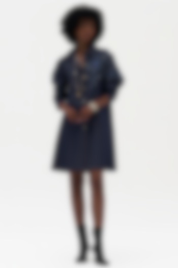 Indigo Denim Embroidered Vacation Shirt Dress by Payal Jain at Pernia's Pop Up Shop