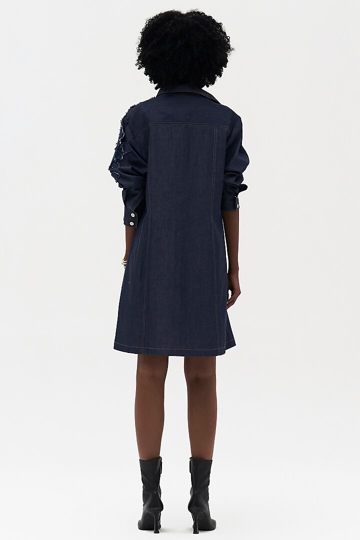 Indigo Denim Embroidered Vacation Shirt Dress by Payal Jain at Pernia's Pop Up Shop