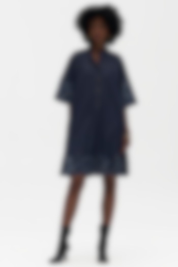 Indigo Denim Embroidered Tunic Vacation Dress by Payal Jain at Pernia's Pop Up Shop