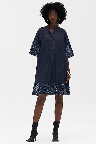 Indigo Denim Embroidered Tunic Dress by Payal Jain