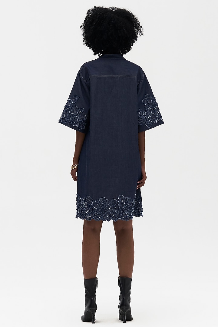 Indigo Denim Embroidered Tunic Vacation Dress by Payal Jain at Pernia's Pop Up Shop