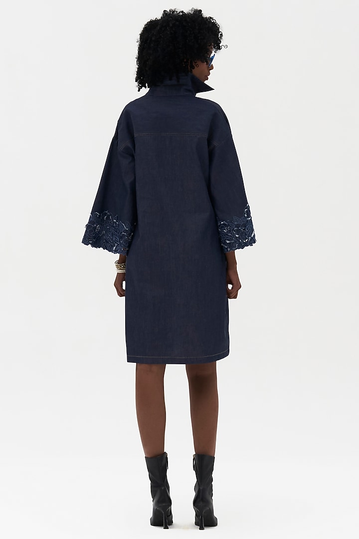 Indigo Denim Embroidered Vacation Shirt Dress by Payal Jain at Pernia's Pop Up Shop