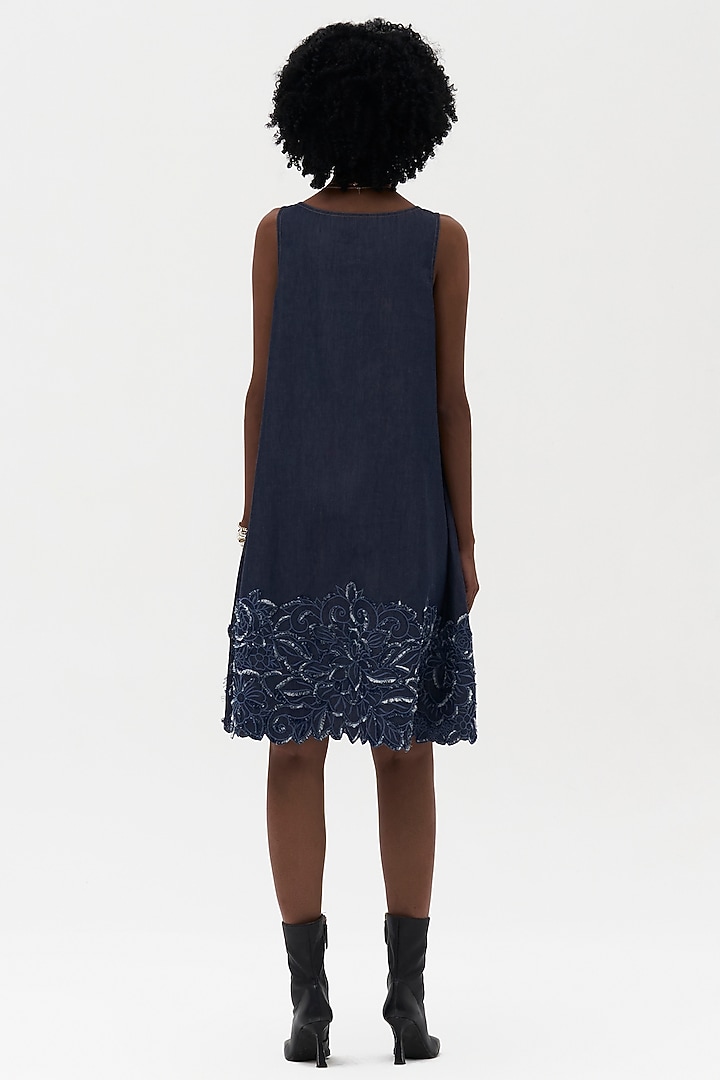 Indigo Denim Embroidered Vacation Shirt Dress by Payal Jain at Pernia's Pop Up Shop